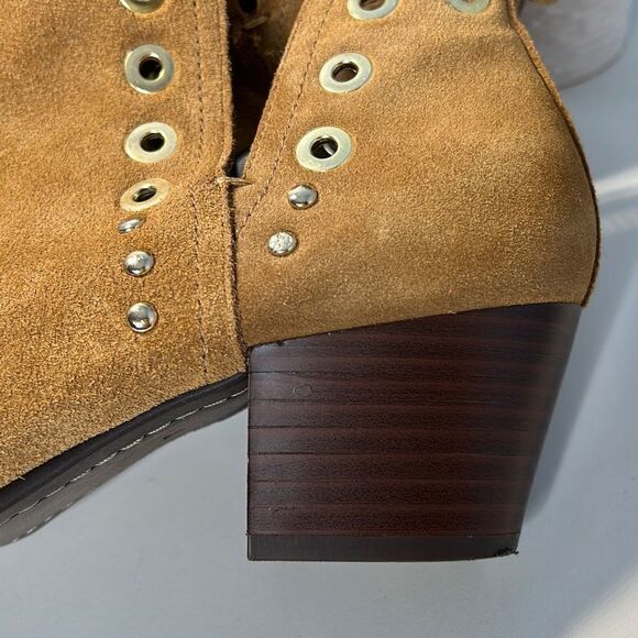Sam Edelman Brown Studded Eyelet Cut Out Rubin Suede Bootie Sz 8 Block Heel - Picture 3 of 9